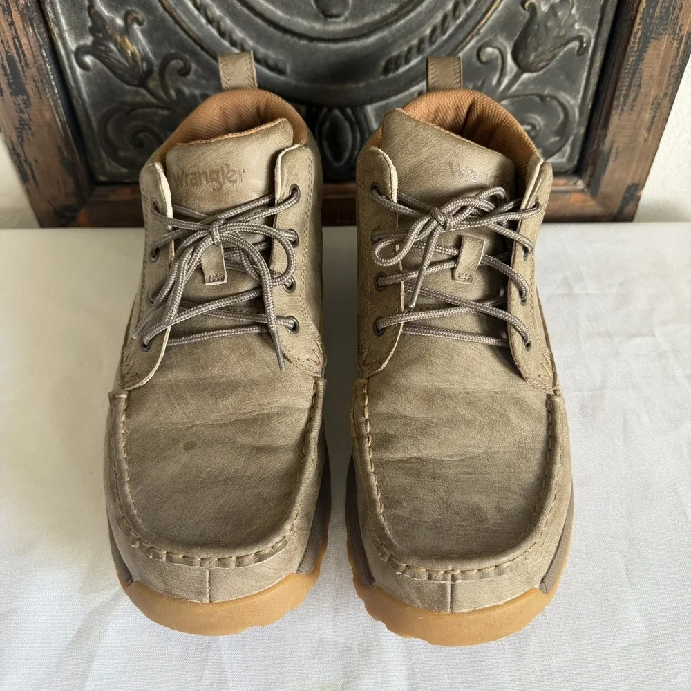 Wrangler Western Moc Toe Leather Chukka Boots Men's Sz 10.5 EUC Hiking Lace Up